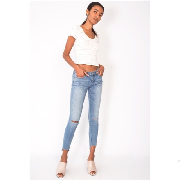 Distressed Denim Raw Hem Light Blue Jeans - Picture 2 of 8